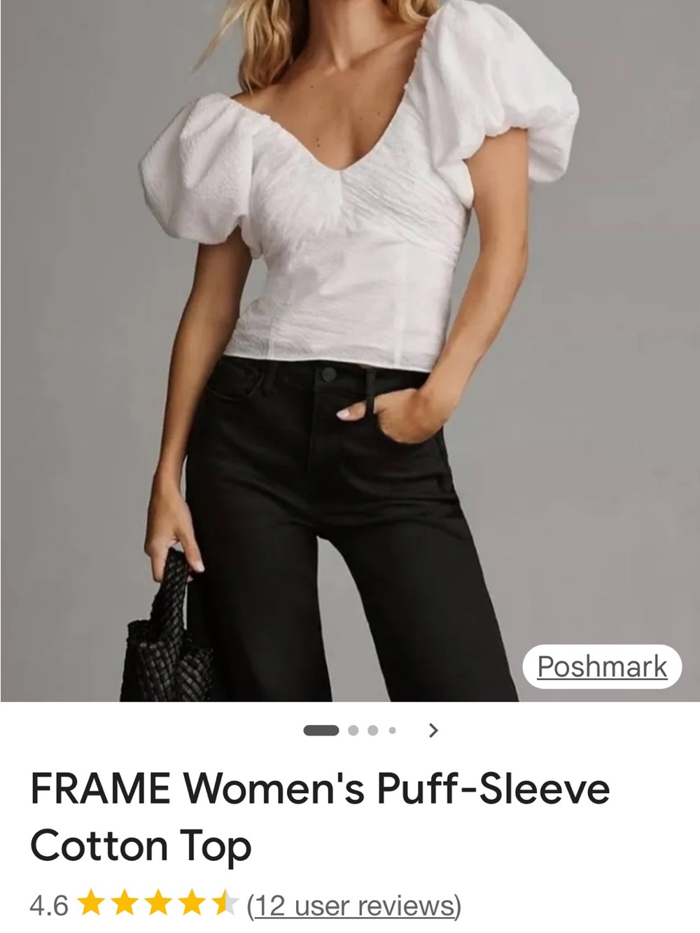 Frame Denim White Puff-Sleeve Cotton Top